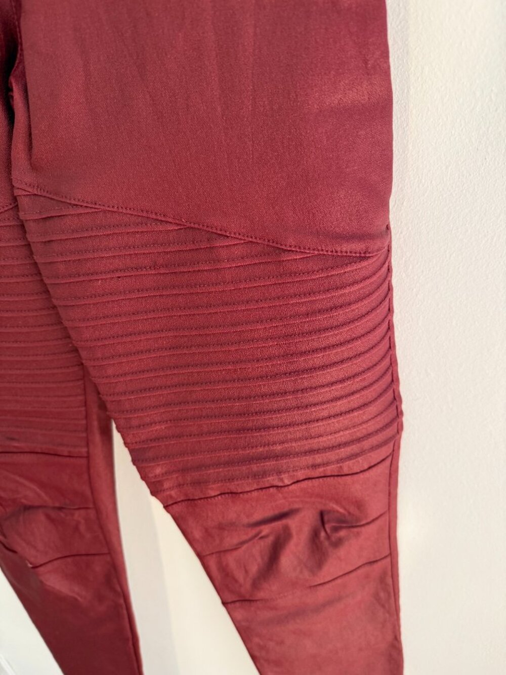 Burgundy moto stretchy leggings - faux leather feel
